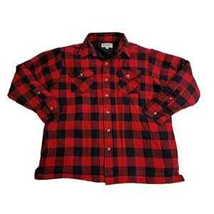 Arrow Sportswear Mens XL Flannel Jacket Red Black Plaid Lined Button Vintage